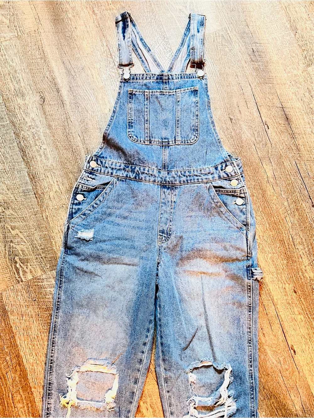 Arizona Jean Co Distressed Denim Bib Overalls Medium Relaxed Carpenter Y2K - Picture 4 of 13